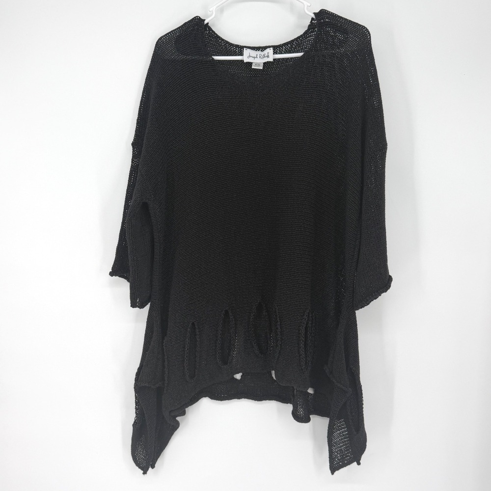 Joseph Ribkoff Black Cut Out Open Knit Oversized Shark Bite Hem Lagenlook‎ S/M